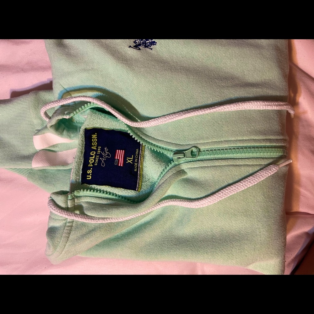 Dusty teal/aloe, Polo zip up hoodie.